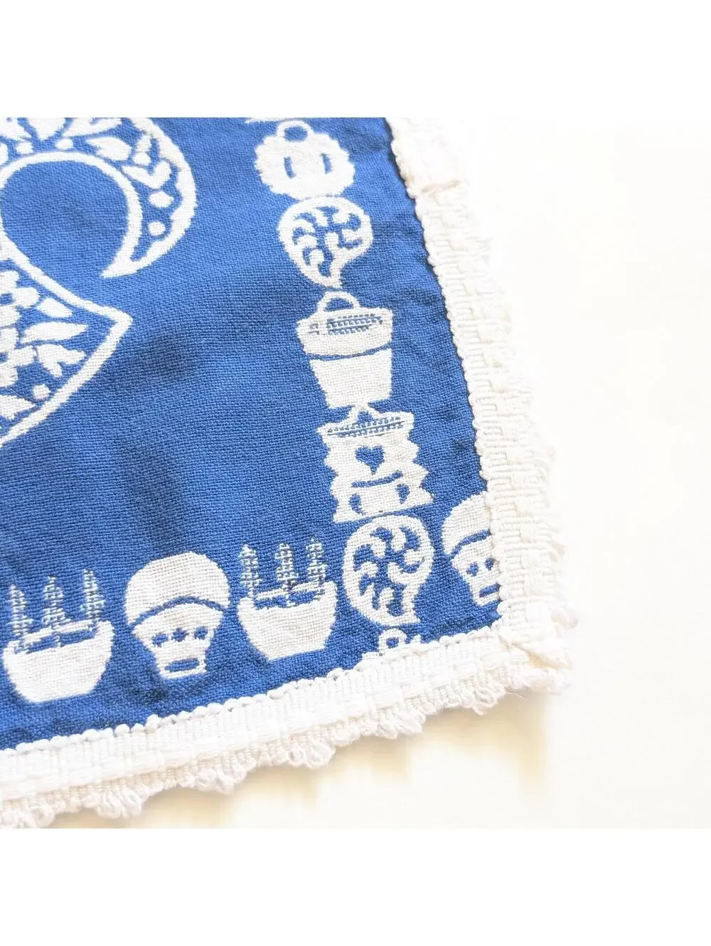 Vintage Scandinavian Cloth Napkins with Folk Art Stylized Rooster Design